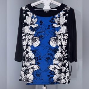 *NWT* JM Collection Black and Blue Floral Long Sleeve Top - szM (P22)